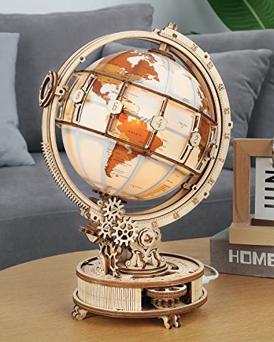 Rowood 3D Puzzles for Adults, DIY Wooden Model Kit for Adults to Build, STEM Mechanical Building Kit with LED, Birthday Luminous Globe RoWood