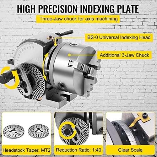 Mophorn Dividing Head BS-0 5Inch 3 Jaw Chuck Dividing Head Set Precision Semi Universal Dividing Head for Milling Machine Rotary Table Tailstock Mophorn