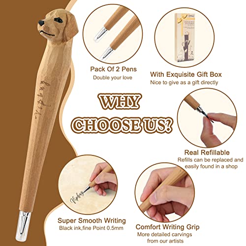 VIPbuy 2 Count 100% Handmade Wood Carved Gel Ink Pens -Novelty Refillable Writing Pens Office School Supplies Birthday Christmas Gift, Labrador VIPbuy