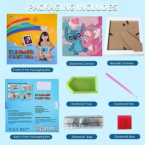 5D Diamond Painting Kits for Kids with Wooden Frame - Stitch Diamond Art for Kids Ages 6-8-10-12,DIY Art and Crafts Big Gem Gift Diamond Dots Ammklfh