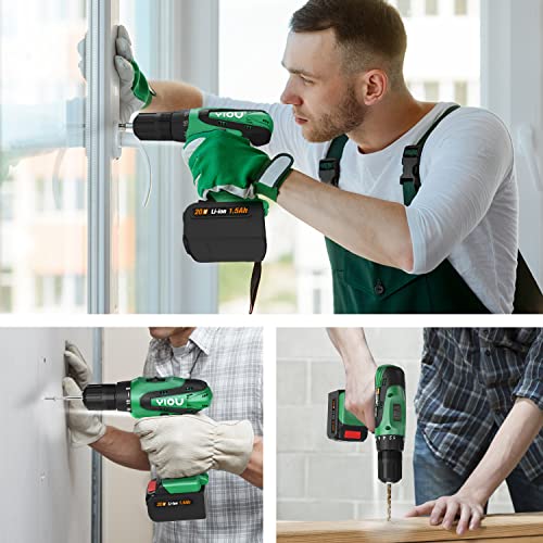 YIOU 20V MAX Cordless Drill, 18 Position Clutch Drill with 23PCS Drill Set, 3/8 Inches Keyless Chuck Power Drill and Battery Charger, Green Driller YIOU