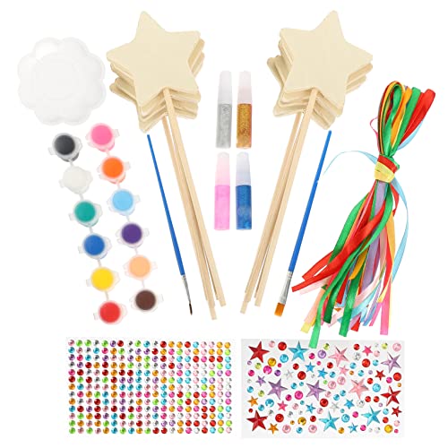 VILLCASE 1 Set Painting Materials Fairy Wand Kit DIY Fairy Wand Craft Girl Fairy Wand Kids Painting Tool Unfinished Wood Wand Crafts Homemade Fairy VILLCASE