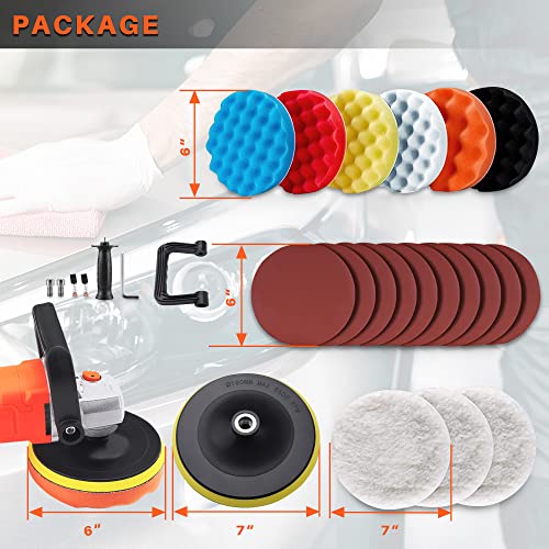 Buffer Polisher, Powerful Buffer Waxer, 7-Speed Rotary Polisher with 6" and 7" Backing Plate, 1580W Rotary Polisher for Car Polishing, Waxing, Glaze, EZISOE