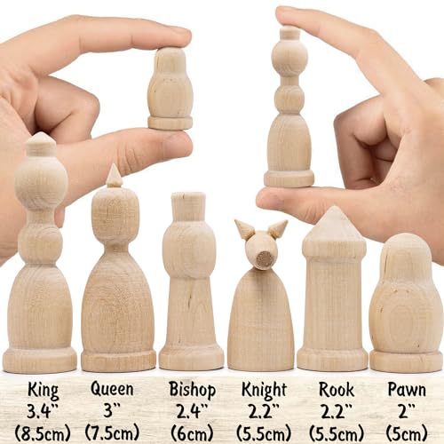 Unfinished Wood Chess Pieces with Vinyl Chess Board - Paint Your Own Chess Set - Blank Chess Sets DIY Arts and Crafts - Chess Gifts for Chess Players AEVVV