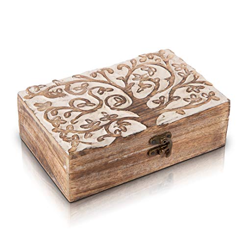 Great Birthday Gift Handmade Decorative Wooden Jewelry Box With Tree Of Life Carving Jewelry Organizer Keepsake Box Treasure Chest Trinket Holder The Great Indian Bazaar