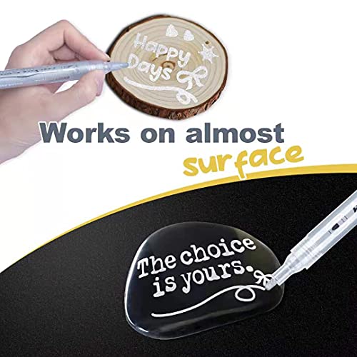 Silver Paint Pen Acrylic Markers: 8 Pack Acrylic Silver metallic Marker Pens for Art Project, Drawing, Rock Painting, Stone, Ceramic, Wood, Cards AKARUED