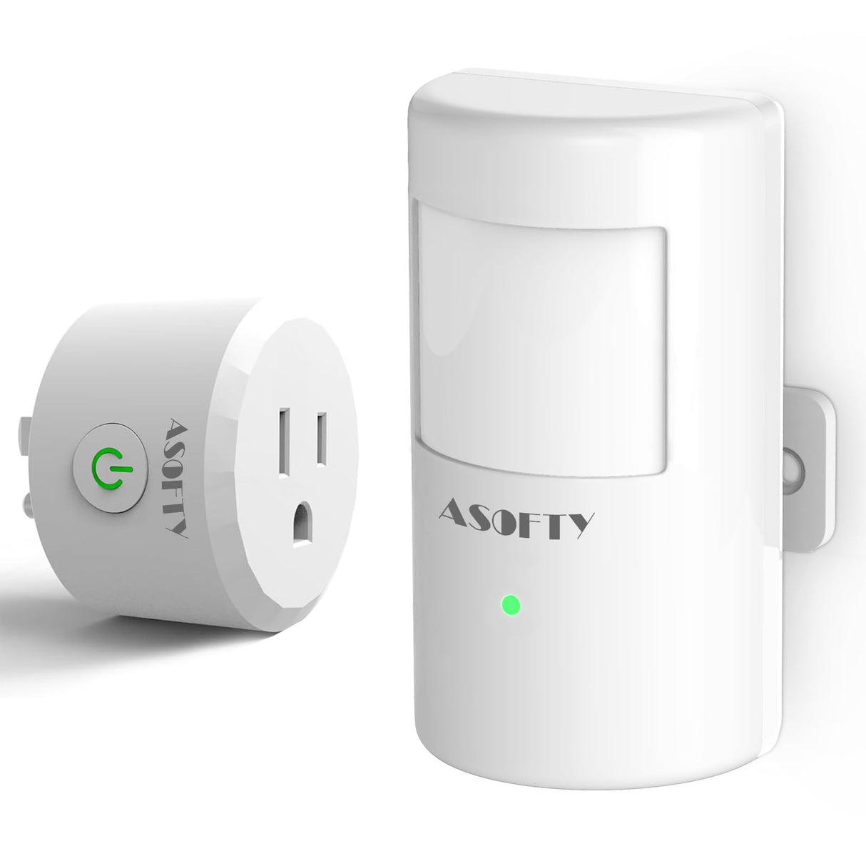 Motion Sensor Switch with Outlet, ASOFTY PIR Wireless Motion Sensor Plug with Light Sensor, Adjustable Sensitivity, IP54 Waterproof, Auto Activated ASOFTY