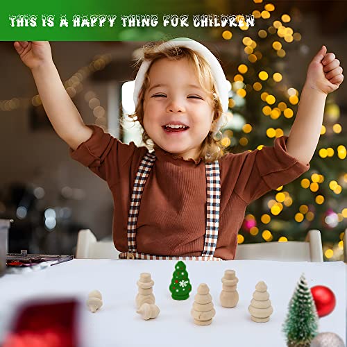 Luckforest 30Pcs Unfinished Wooden Set, Snowman Dolls Craft Christmas Tree Acorns Blank DIY Wooden Natural Wooden Xmas Tree for Crafts Arts Drawing Luckforest