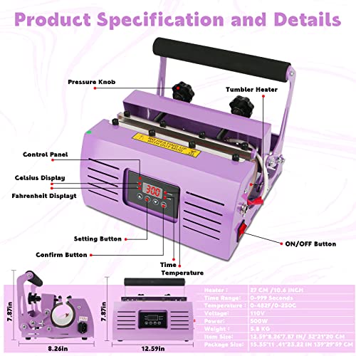 Tumbler Mug Heat Press Machine,11-30oz Cup Heat Transfer Machine DIY Heat Transfer Vinyl Sublimation Straight Blank Skinny Tumbler Glass Jar Can for ENPAP