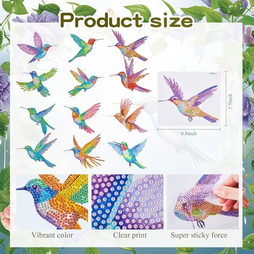 Qilery 12 Pcs Hummingbird Diamond Painting Hummingbird Stained Glass Window Clings Diamond Painting Kits Stained Glass Diamond Painting Kit DIY Qilery