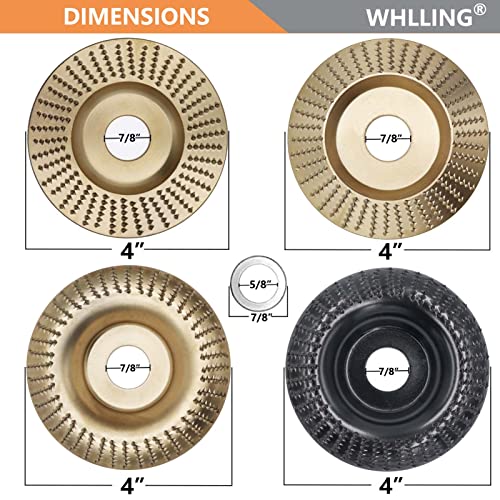 4PCS Wood Carving Disc Set for 4" or 4 1/2" Angle Grinder with 5/8" Arbor, Grinding Wheel Shaping Disc for Wood Cutting, Wood Shaping Carving Disc, WHLLING
