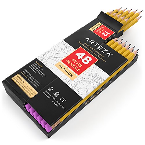 ARTEZA HB Pencils #2, Pack of 48, Wood-Cased Graphite Pencils in Bulk, Pre-Sharpened, with Latex-Free Erasers, Office & Back to School Supplies for - WoodArtSupply