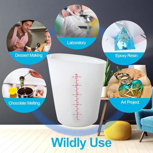 Silicone Measuring Cups, 500ml & 250ml Large Flexible Mixing Cups, 3 Cups Pour Baking Cups for Epoxy Resin, DIY, Jewelry Making, Cooking XIMUHO