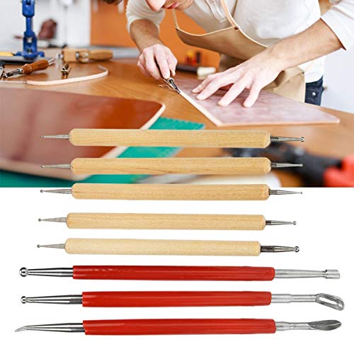 8Pcs DIY Hand-Made Leather Craft Carving Stylus Tool Spoon Double Head Point Drill Pen Kit Set Stainless Steel Sculpting Set Convenient Steel Tip Oumefar