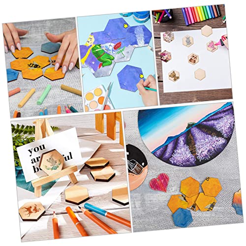 DECHOUS 50pc Ornaments for Kids Mini Hexagon Wood Chips Unfinished Wood Hexagon Wood Mosaic Tile Wooden Hexagon Cutouts Unfinished Wooden Hexagon DECHOUS