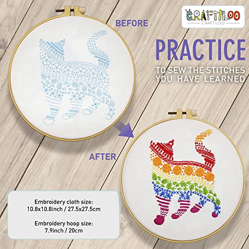 Learn 30 Stitches Cat Embroidery kit for Beginners . Beginner embroidery kit with Stamped Embroidery Patterns. Embroidery Kits. Embroidery Starter CRAFTILOO