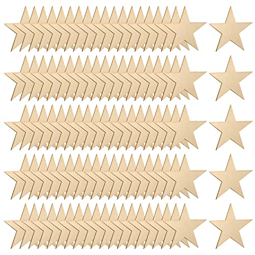 yueton 100PCS 40mm/1.57inch Unfinished Blank Star Wood Pieces Wood Slices Wood Chips Wooden Star Embellishments Christmas Tree Star Cutouts Ornaments yueton