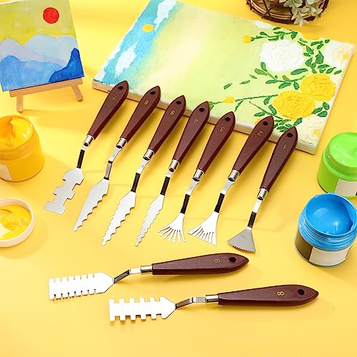 Lasnten 27 Pcs Palette Knife Set Stainless Steel Painting Knife Set Wood Handle Paint Spatula Color Mixing Acrylic Paint Tools for Canvas Oil Acrylic Lasnten