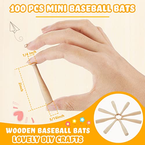 Wesiti 100 Pcs Mini Baseball Bat 2 Inch Unfinished Wooden Bats Unpainted Small Baseball Bats Miniature Bats for Painting Keychain Action Figures DIY Wesiti