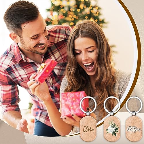 Voittozege 100 Pcs Wooden Keychain Blanks Wood Key Chain Bulk Rounded Square Wooden Blank Keychains Unfinished Blanks Wood Keychains Blank Wooden Key Voittozege