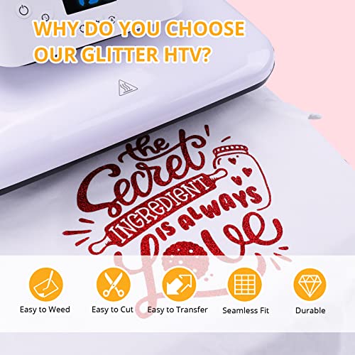 HTVRONT Gold Glitter Heat Transfer Vinyl - 10" x 5FT Gold Glitter HTV Vinyl for T-Shirts, Gold Glitter Iron on Vinyl for All Cutter Machine(Gold HTVRONT