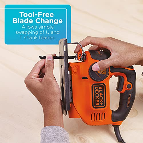 BLACK+DECKER Jig Saw, 5-Amp, 3,000 Blade Speed, 45 Degree Beveled Cuts, ¾-Inch Orbital Blade, 4 Curve Settings, Corded (BDEJS600C) BLACK+DECKER