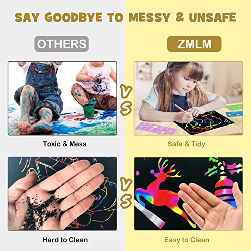 ZMLM Rainbow Scratch Paper Kit: 117Pcs Magic Art Craft Stuff Supplies Black Drawing Pad for Age 3-12 Kids Children Girl Boy DIY Toy Activity ZMLM