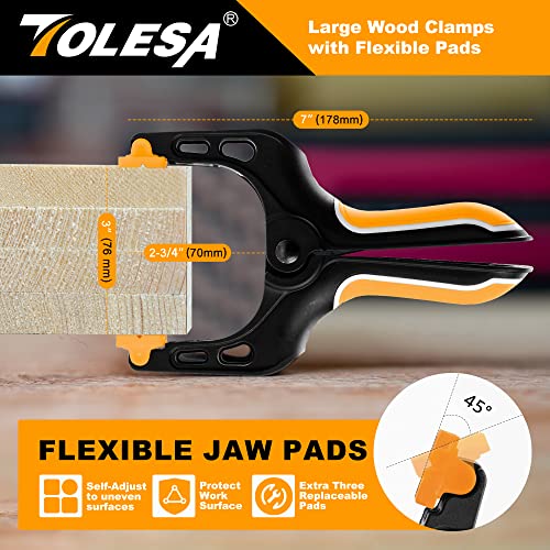 TOLESA Heavy Duty Spring Clamps 7 Inch - 4PCS Large Wood Clamps with Powerful Clamping Force 30 Lbs - Deep Throat Clamps for Woodworking Wood Gluing TOLESA