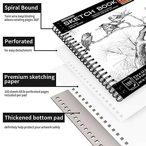 FIXSMITH 9"X12" Sketch Book | 400 Sheets (68 lb/100gsm) Sketchbook| 4 Pack (100 Sheets Each) |Acid Free Drawing Paper | Spiral Bound Sketchpad for FIXSMITH