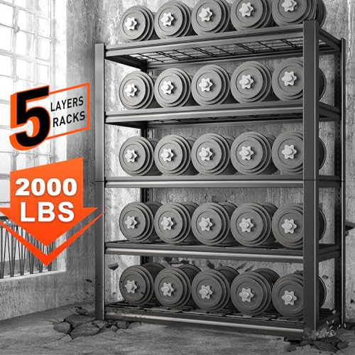 REIBII 40" W Garage Shelving 2000LBS Heavy Duty Storage Shelves 5 Tier Metal Shelves for Storage Rack Garage Shelf Shelving Units and Storage Shelves REIBII