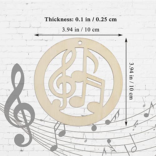 20pcs Music Note Wood DIY Crafts Cutouts Wooden Round Musical Note Shaped Hanging Ornaments for Musical Theme Christmas Tree Cutout Holiday Wood Creaides