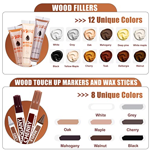 Wood Furniture Repair Kit- Set of 41 Laminate Vinyl Floor Repair Kit Wood Fillers,Floor Scratch Repair, Touch Up Markers, Restore Hardwood Scratches, NYBQ