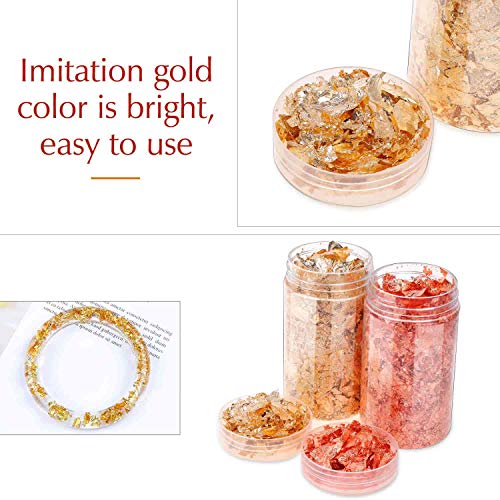 Gold Flakes for Resin, Shynek 3 Grams Gold Foil Flakes Imitation Metallic Leaf Flakes for Resin Jewelry Making, Nails, Painting, Crafts, Slime (Gold, shynek