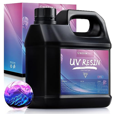UV Resin 1000g, Upgrade Crystal Clear Hard Ultraviolet Epoxy Resin Glue, Low Odor Transparent Solar Cure Sunlight Activated Resin for Jewelry Making,