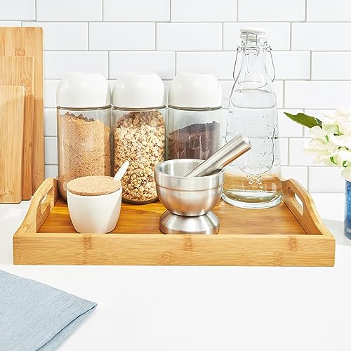 Juvale Bamboo Wood Serving Tray with Handles for Breakfast in Bed, Kitchen Counter, Ottoman (16 x 11 x 2 in) Juvale