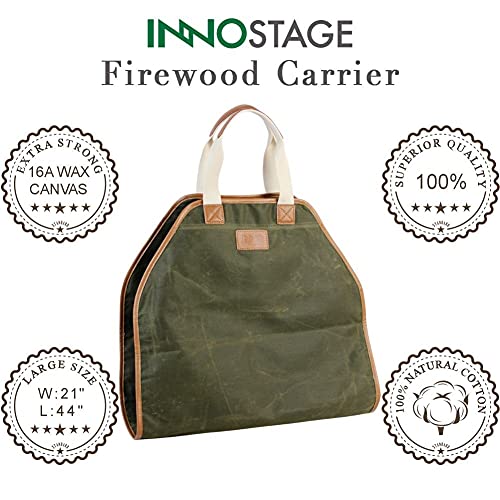 Canvas Log Carrier Bag,Waxed Durable Wood Tote,Fireplace Stove Accessories,Extra Large Firewood Holder with Handles for Camping Best Gifts INNO STAGE