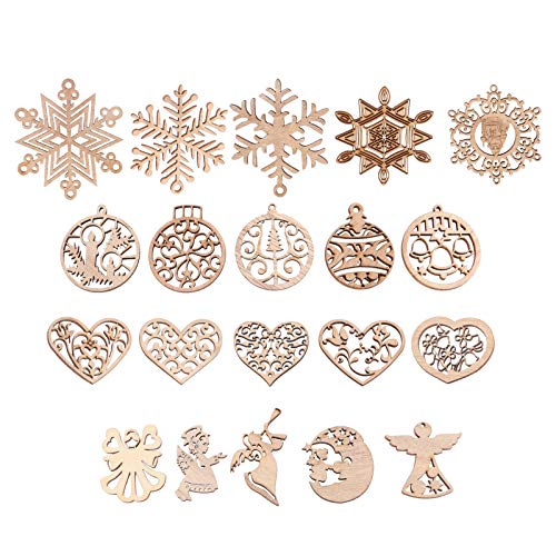 PartyKindom 4PCS Christmas Cutout Wood Chips Unfinished Christmas Crafts Christmas Hanging Cutouts Wood Cutout Xmas Wooden Ornament Wooden Snowflake PartyKindom