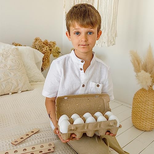 Ulanik Unfinished Wooden Eggs Toddler Montessori Toys for 3 Year Old + Blank Fake Eggs Game for Sensory Play & DIY Artificial Eggs for Laying Ulanik
