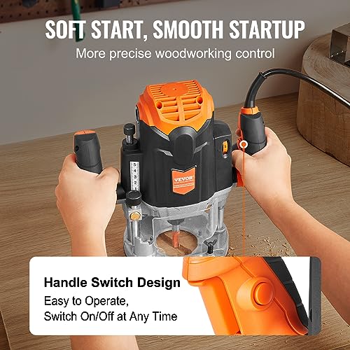VEVOR Plunge Router, 3-1/4 HP, 120V, 12000-23000 RPM Variable Speed, Electronic Plunge Base Router, Plunge Woodworking Router Kit with Carry Case, VEVOR