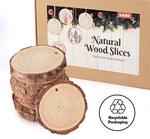 Natural Wood Slices 30Pcs 3.1''-3.5'' Unfinished Wood kit with Pre-drilled Hole, Wood Slices Ornaments for Christmas DIY Rustic Crafts Wooden Circles ilauke