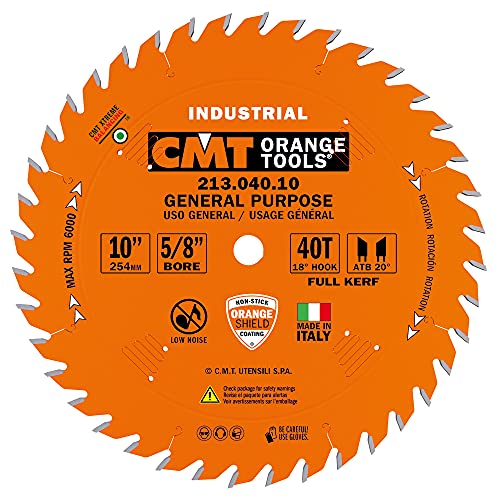 CMT 213.040.10 Industrial General Purpose Saw Blade, 10-Inch x 40 Teeth 20° ATB Grind with 5/8-Inch Bore, PTFE Coating CMT