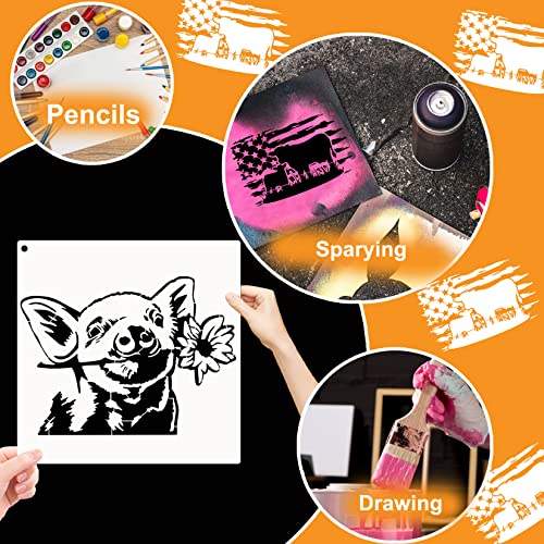 Farmhouse Stencils, Reusable Cow Pig Farm Stencils Wood Burning Country Farm Animal Paint Stencils for Painting on Wood DIY Craft Furniture Wall Sign Huahui
