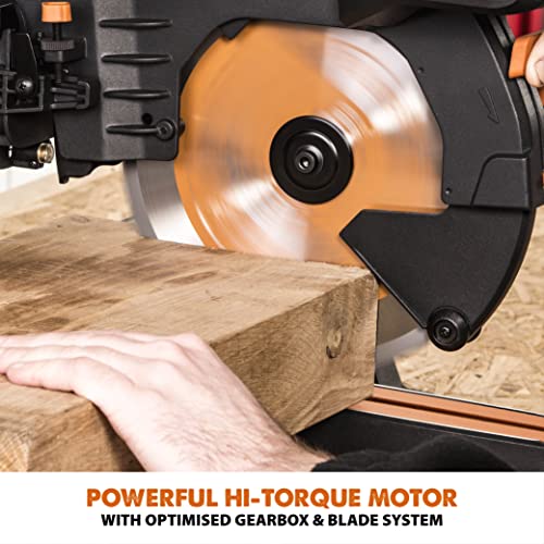 Evolution Power Tools R255SMS-DB+ 10-Inch Dual Bevel Sliding Miter Saw Multi-Material, Multipurpose Cutting Cuts Metal, Plastic, Wood 45˚-45˚ Double Evolution