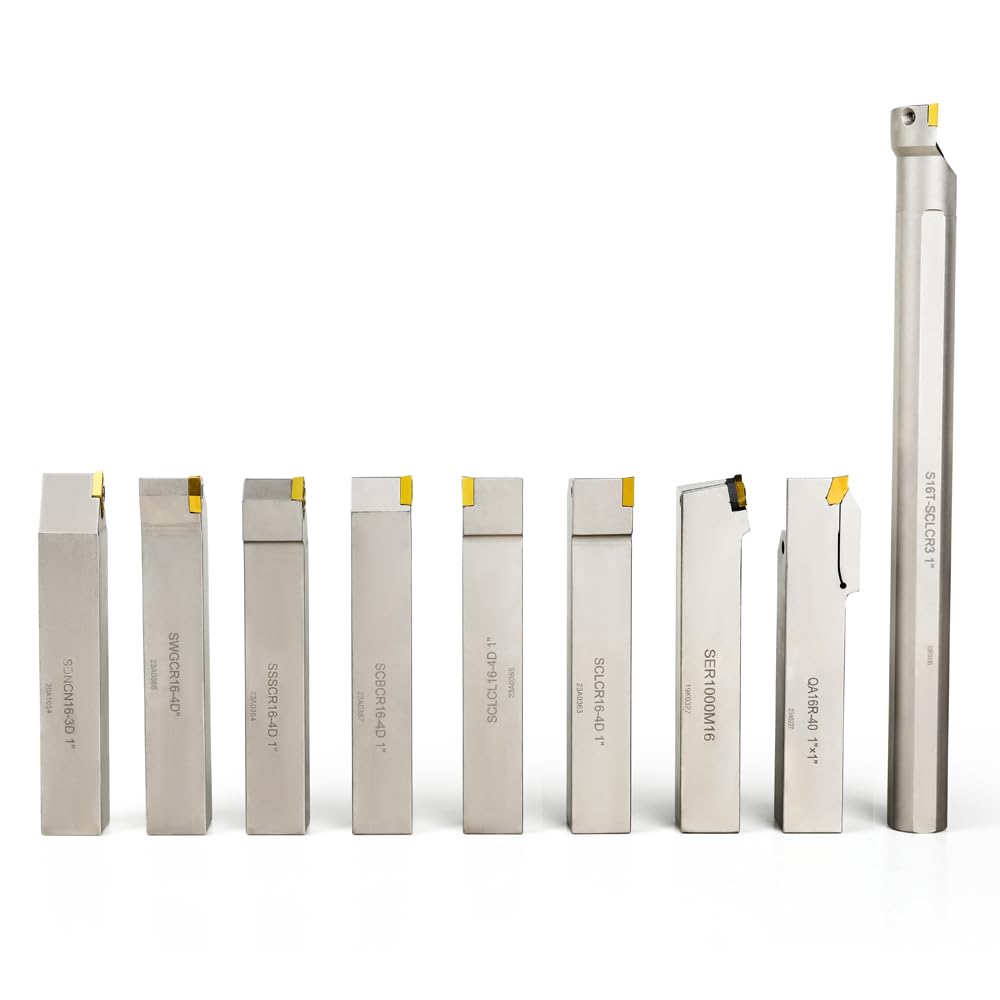 OSCARBIDE 1”Shank Nickel Plated Indexable Carbide Lathe Turning Tool Holder and Boring Bar 9 Pieces/Set,CNC Heavy-Duty indexable Insert Holders for OSCARBIDE