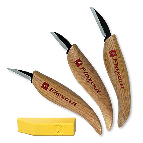 FLEXCUT Carving Knives, Starter Set, with Ergonomic Handles and Carbon Steel Blades, Set of 3 (KN500) FLEXCUT