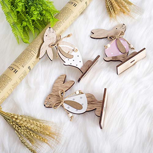 MAGICLULU 3pcs Bunny Wooden Craft Ornaments Easter Bunny Wood Desktop Craft Unfinished Bunny Table Wooden Signs for Easter Spring Home Decor MAGICLULU