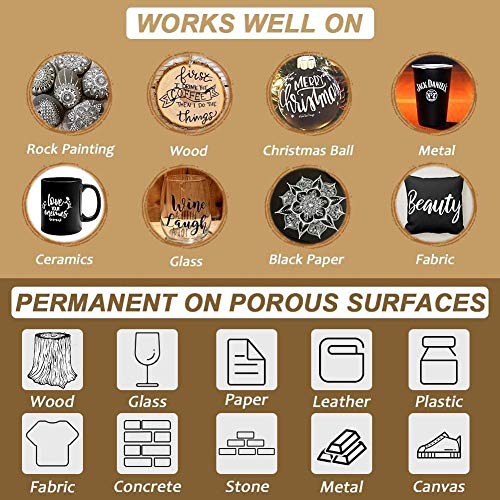 NAWOD Black Paint Pens - 6 Pack Acrylic Black White Permanent Markers, Acrylic Paint Pens for Rock Painting, Wood, Metal, Stone, Ceramic, Glass, NAWOD