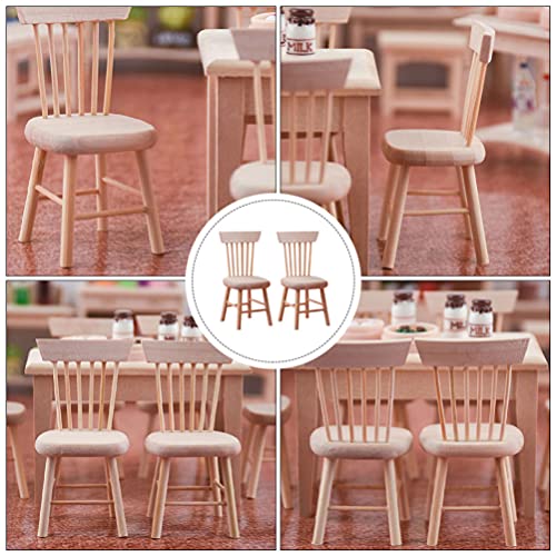 Toyvian Dollhouse Wooden Chair Miniature: 2 Pieces 1: 12 Unfinished Wood Chair- Mini Furniture Model Supplies for Miniature Dollhouse Accessories Toyvian
