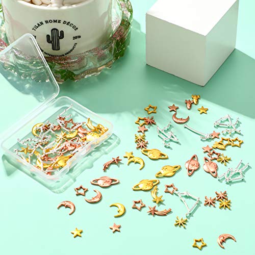 Cosmos Themed Resin Fillers and Resin Fillers Moon Star Resin Charms Alloy Epoxy Resin Supplies (Gold, Silver, Rose Gold, 82 Pieces) Hicarer