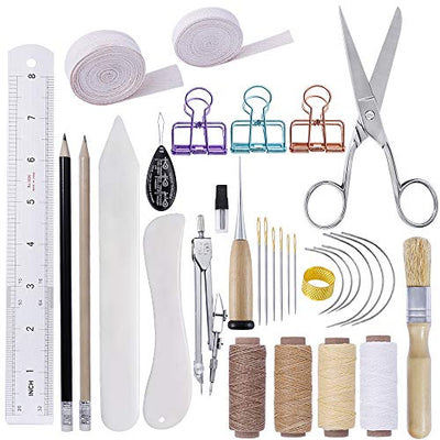 BUTUZE 32 Pieces Hand Bookbinding Tools, Bookbinding Kit for Beginners,Complete Bookbinding Tool Kit with Bookbinding Waxed Thread,Sewing Needles for